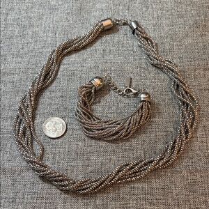Elegant Silver Beaded Necklace and Bracelet Set MAKE ME AN OFFER!